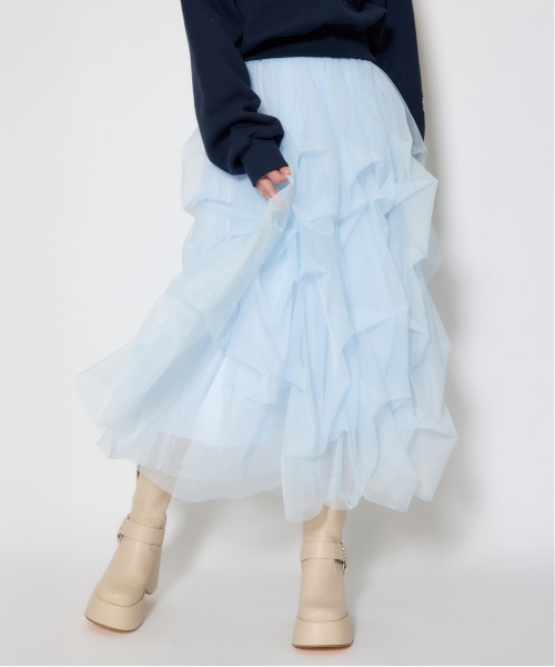 rienda（リエンダ） スカート ランダムタックチュールスカート(1) 春服