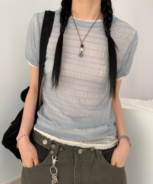 Lis ardent tシャツ 春夏新作シアー半袖Tシャツ/レイヤード着