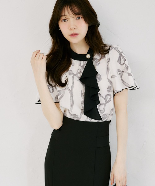RIKO TOKYO ツイード 半袖 トップス ブラック フリーサイズ tocco closet（トッコ クローゼット） ブラウス シャツ 半袖 「ZOZO