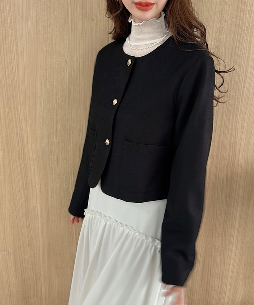 「Meiru」 ノーカラージャケット LARGE ネイビー レディース_画像5