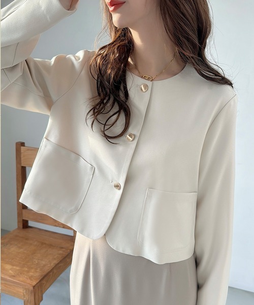 「Meiru」 ノーカラージャケット LARGE ネイビー レディース_画像9