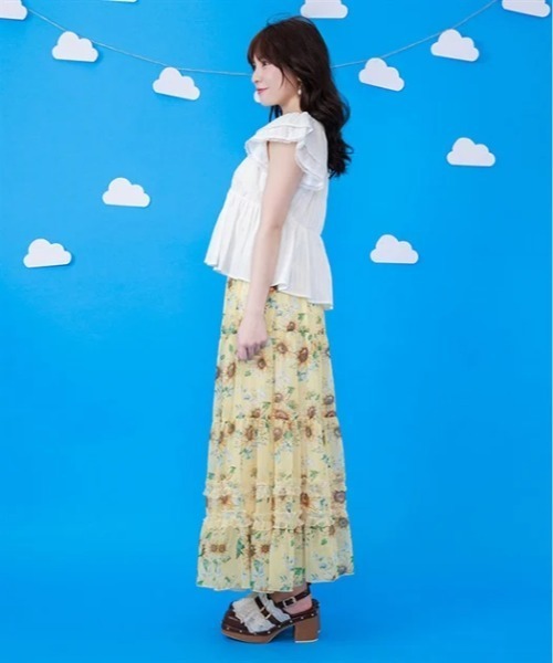 axes femme（アクシーズ ファム） スカート ひまわり柄ティアードSK