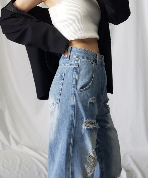「me+em select」 デニムパンツ SMALL ブルー レディース_画像5