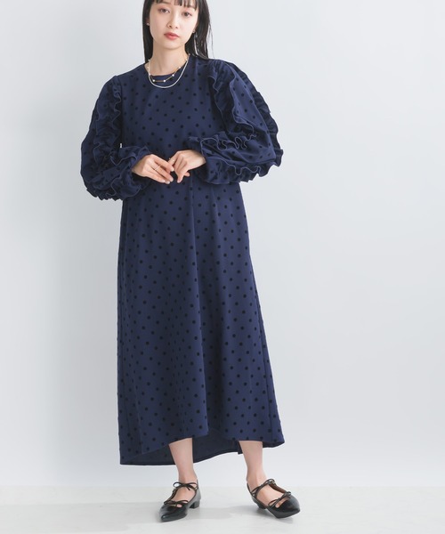 「PICCIN PERLA」 長袖ワンピース M ネイビー レディース_画像8