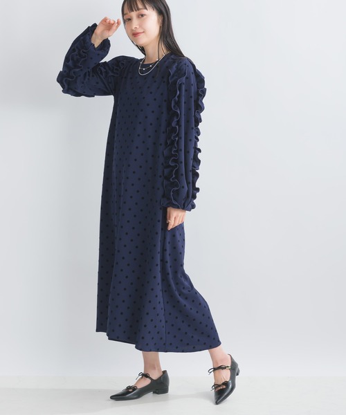 「PICCIN PERLA」 長袖ワンピース M ネイビー レディース_画像9