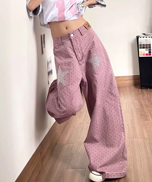 SHEENA（シーナ） ワイドパンツ パンツ キラキラスターポケットドット