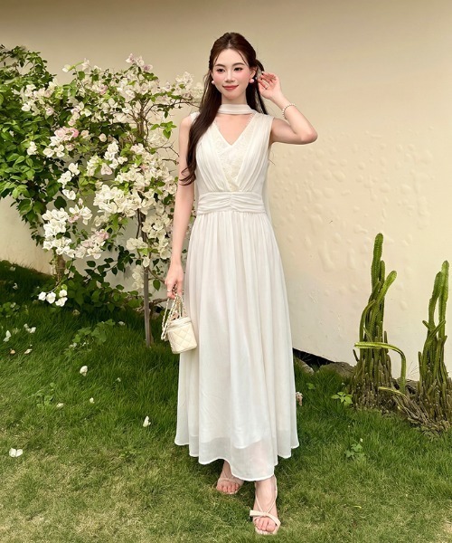 Aelina ワンピース Vネックシフォンワンピース : ZOZOTOWN Yahoo!店