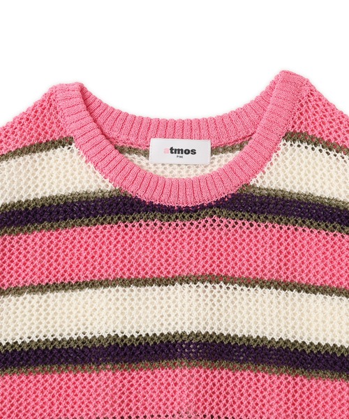 mei様オーダー【ピンク×ドット・ボーダー】 atmos girls ニット セーター atmos pink Border Mesh Knit Tops