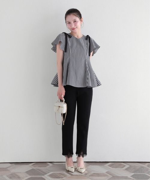 Fit more（フィットモア） ショルダーリボンギンガムAライントップス