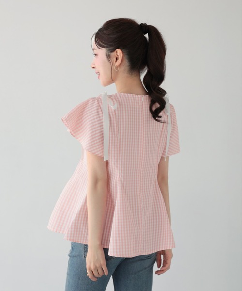 Fit more（フィットモア） ショルダーリボンギンガムAライントップス