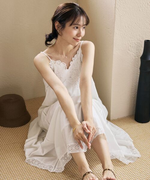 COHINA パッチワークエンブロイダリーキャミワンピース 【低身長・小柄女性】 COHINA（コヒナ） ワンピース 「手洗い可」「Made in India