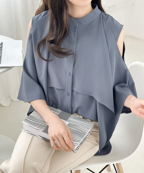 ABITOKYO（アビトーキョー） ブラウス シャツ ケープデザインラッフル