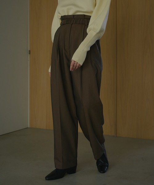 パンツ mamie14725  BELT TUCK PANTS &jacket MANOF（マノフ） スラックス パンツ GATHER BELT TUCK PANTS