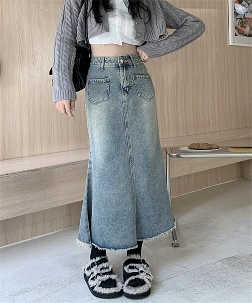 Dream garden（ドリームガーデン） デニムスカート 裾フリンジデサント