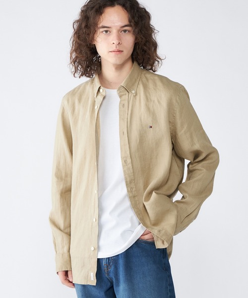 新品未使用 ダーマコレクション リネン ボタンダウンシャツ ミントグリーン S TOMMY HILFIGER シャツ プレミアムリネンボタンダウンシャツ