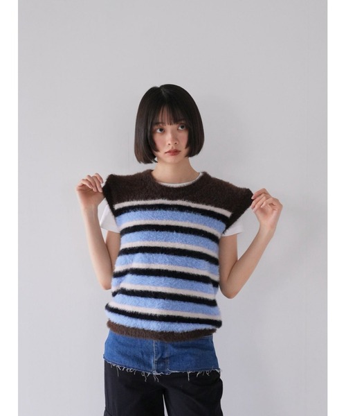 ベスト ジレ 「ZOZO限定」フラッフィー ボーダー ニットベスト ふわふわ レディース Uenui ベスト ジレ 「ZOZO限定」フラッフィー ボーダー ニット
