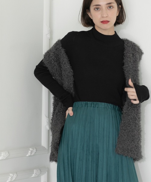 ニット セーター ハイネックシアーリブニット レディース 5color》ハイネックシアーリブニット【洗濯機洗い可】（ニット