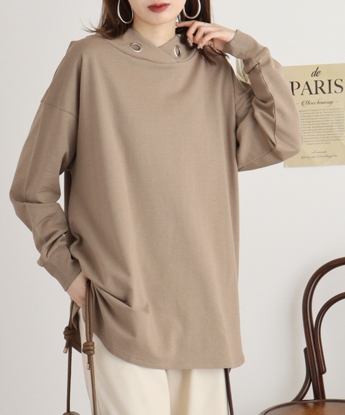 tシャツ ハイネックアイレットプルオーバー レディース