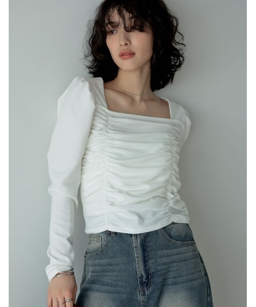 Re:EDIT tシャツ ストレッチリブカットソースクエアネック
