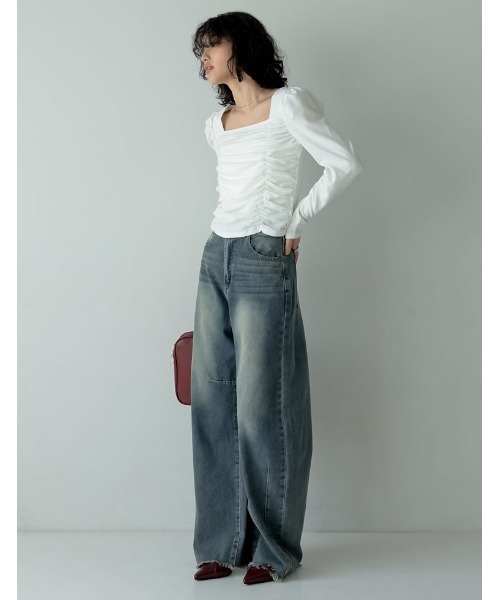 新品タグ付き ハーリップトゥ 2way パフスリーブ トップス S SLY | 2WAY SHIRRING BUSTIER トップス (タンクトップ ) |SHEL