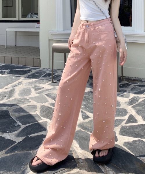 デニム・ジーパン Women's Straight Denim Pants Light Pink H&M Straight Jeans Womens 14 High Rise Light Pink Denim | eBay