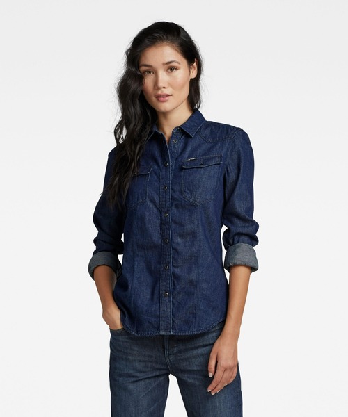 G-STAR RAW」 長袖シャツ LARGE ダークインディゴブルー レディース 