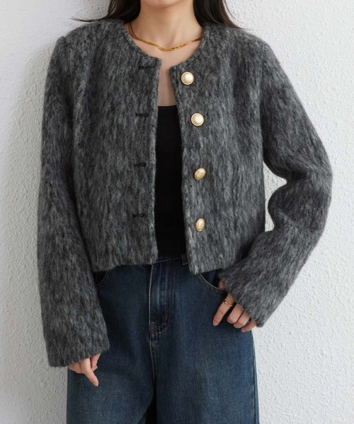 未使用級✨️ ZARA フェイクファージャケット 金ボタン ノーカラー ブラック MAISON DE THERESE（メゾン ド テレーズ） ジャケット ノーカラー