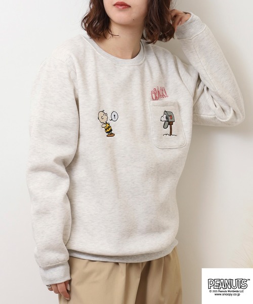パーリーゲイツ x PEANUTS 裏起毛 スウェットトレーナーグレー系 6 PEANUTS トレーナー スウェット PEANUTS裏起毛ポケット付きトレーナー