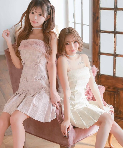 Tika（ティカ） ドレス キャバドレス ミニ フレア ツイード パール