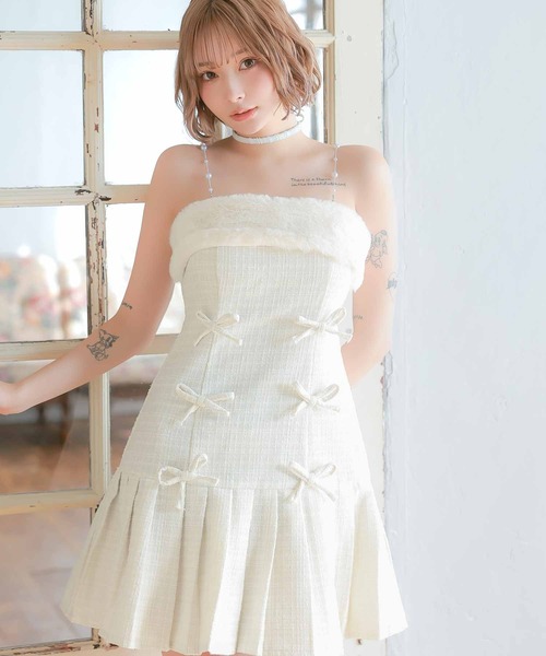 Tika（ティカ） ドレス キャバドレス ミニ フレア ツイード パール
