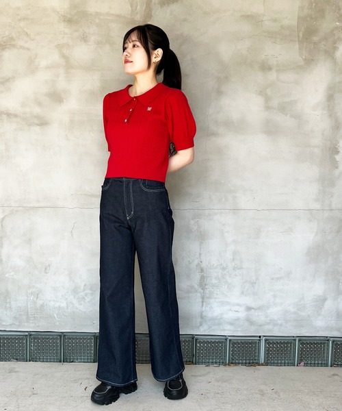 ほぼ未使用　45R 薄手ニット　ロゴ刺繍　赤 MISCH MASCH ニット セーター WEB限定 2025春夏新作 ケーブル