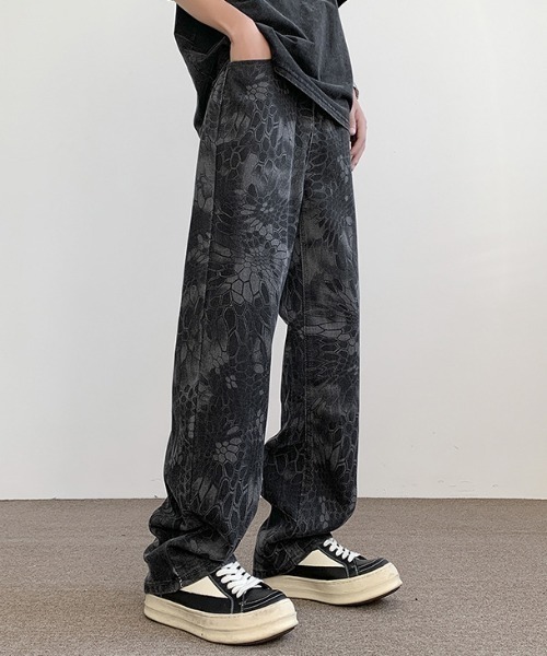 link lot ジーンズ ルーズシルエットスネークパターンワイドデニム