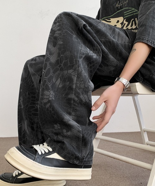 link lot ジーンズ ルーズシルエットスネークパターンワイドデニム