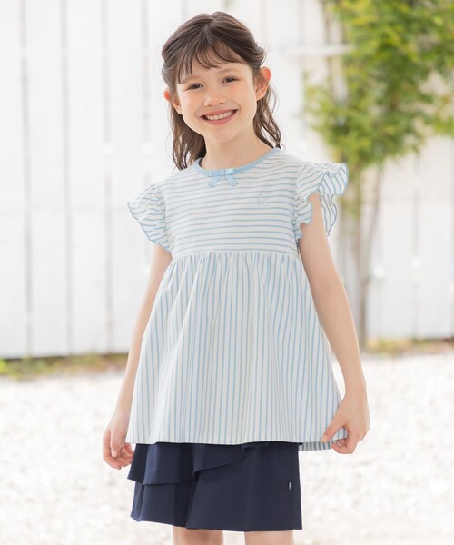 tシャツ 「UVケア」「150-160cm」マリンボーダー チュニック キッズ