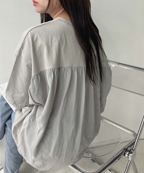 AS KNOW tシャツ ○ギャザーたっぷり異素材切り替えプルオーバー