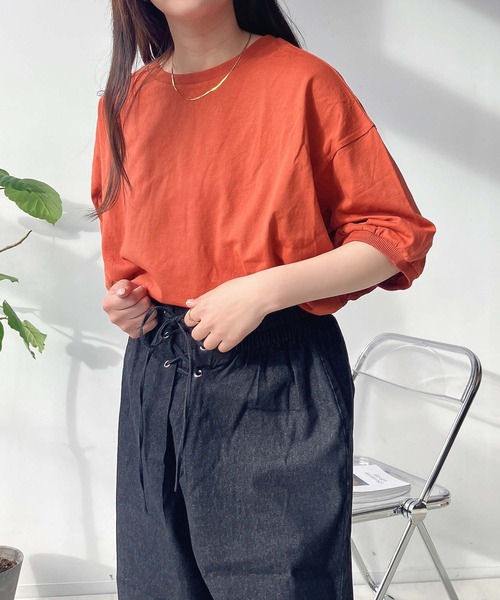 AS KNOW tシャツ ○ギャザーたっぷり異素材切り替えプルオーバー