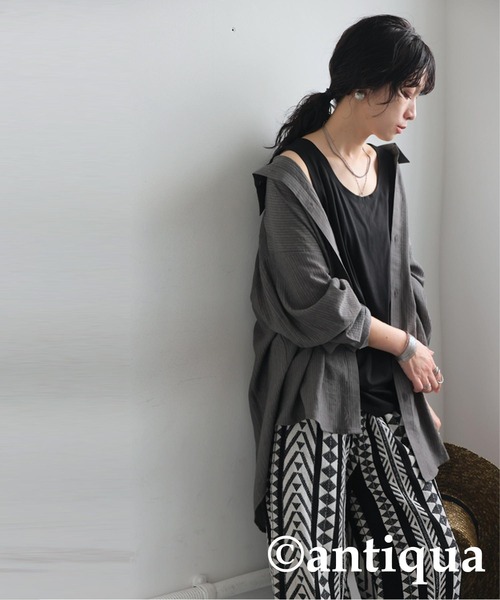 タンクトップ ノースリーブ コーデ3点セット 接触冷感タンクトップ シャツ 柄パンツ レディース antiqua タンクトップ ノースリーブ コーデ3点セット 接触冷感