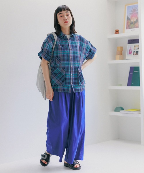 ニコアンドbewithMMisayo カラフルチェックシャツブルーチェック新品 ニコアンドbe with MMisayo カラフルチェックシャツブルーチェック新品