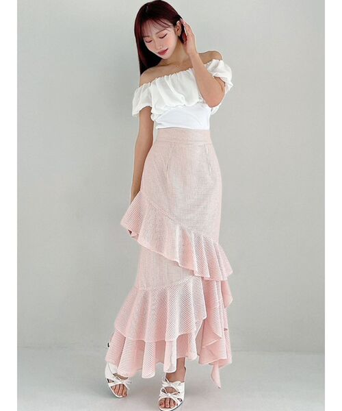 RESEXXY（リゼクシー） ロング スカート 夏 メッシュラッフルスカート