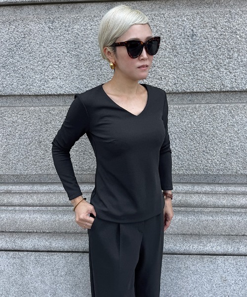 tシャツ 日本製美バストラインVネックカットソー レディース