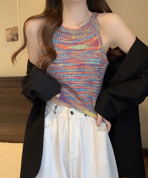 全色あり♡ 人気 ♡ ニットキャミソール 春夏 ニット セーター カラフルニットキャミソール レディース : ZOZOTOWN