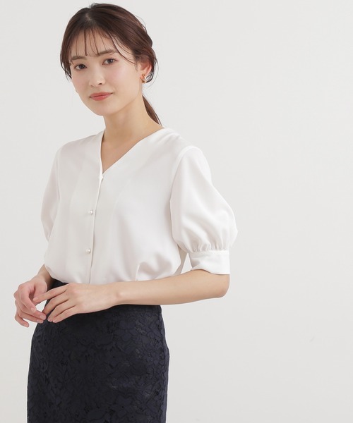 「NATURAL BEAUTY BASIC」 半袖ブラウス MEDIUM オフホワイト レディース