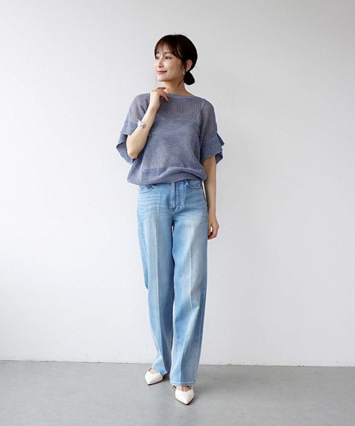 Jines（ジネス） ニット セーター 前後2wayギマラッフルスリーブニット