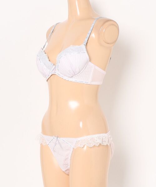 Absorle ブラジャー ショーツセット ガーリーストライプシフォン