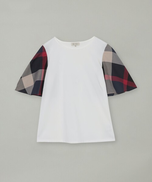 [新品未使用]ブルーレーベルクレストブリッジフレアスリーブ カットソー チェック BLUE LABEL CRESTBRIDGE tシャツ ハーフフレアスリーブチェックT