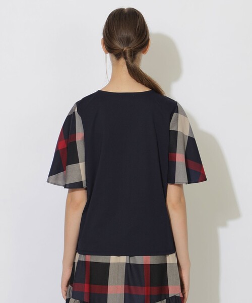 [新品未使用]ブルーレーベルクレストブリッジフレアスリーブ カットソー チェック BLUE LABEL CRESTBRIDGE tシャツ ハーフフレアスリーブチェックT