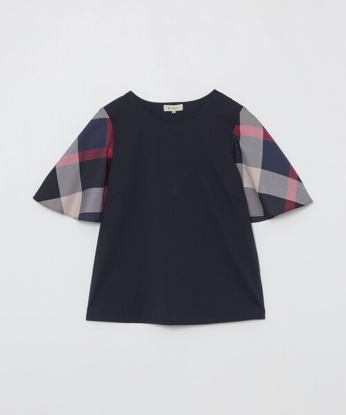 [新品未使用]ブルーレーベルクレストブリッジフレアスリーブ カットソー チェック BLUE LABEL CRESTBRIDGE tシャツ ハーフフレアスリーブチェックT