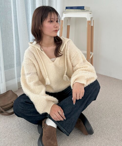 ニット セーター 「AW先行予約」ループヤーンフードプルオーバー レディース Discoat ニット セーター 「AW先行予約」ループヤーンフードプル