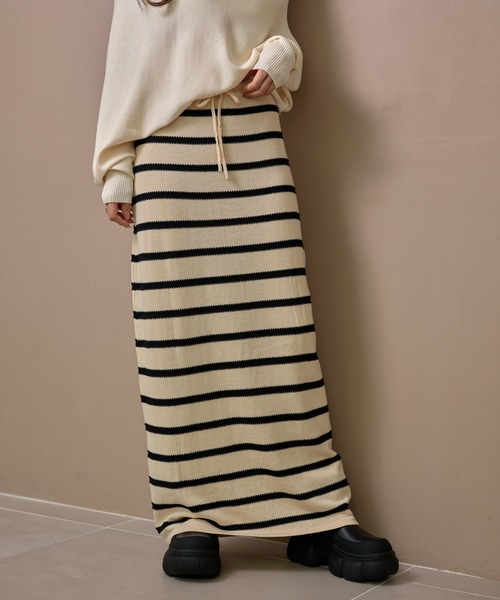 ロング スカート border long knit skirt /配色ボーダーロングニット