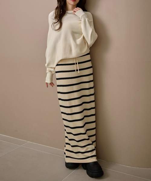 スカート border long knit skirt /配色ボーダーロングニットスカート